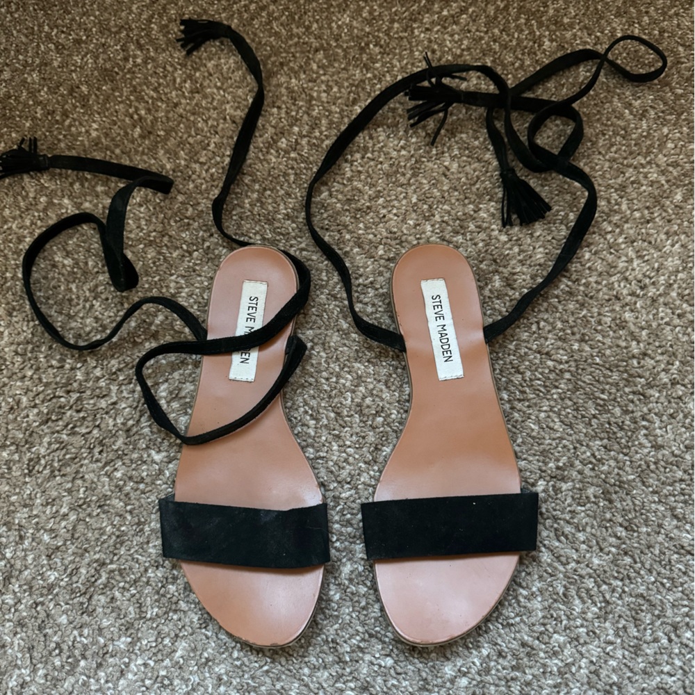 NEW Steve Madden Black Wrap Up Sandals